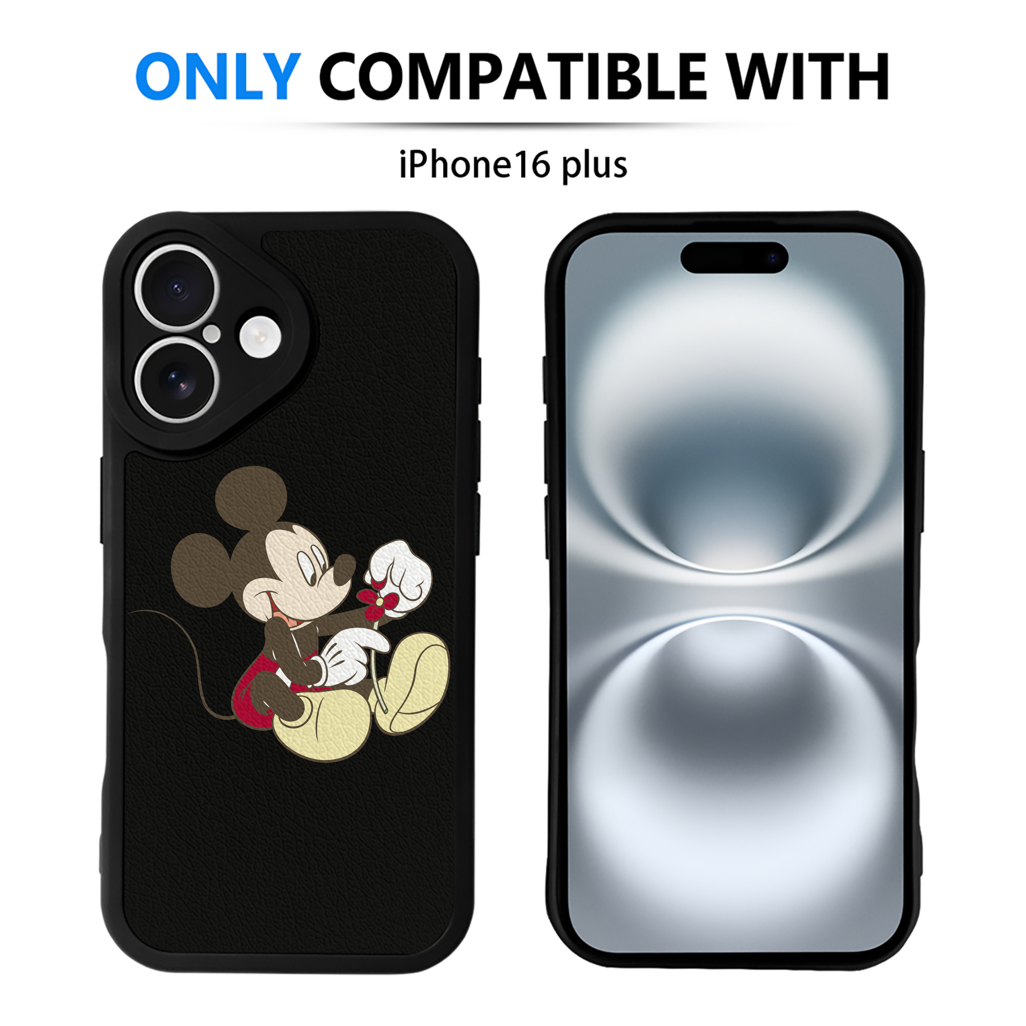 （画像用） ミッキーマウス Mickey Mouse 【iPhone 16シリーズ対応】シリコンスマホケース（レザー調） 材質：シリコン